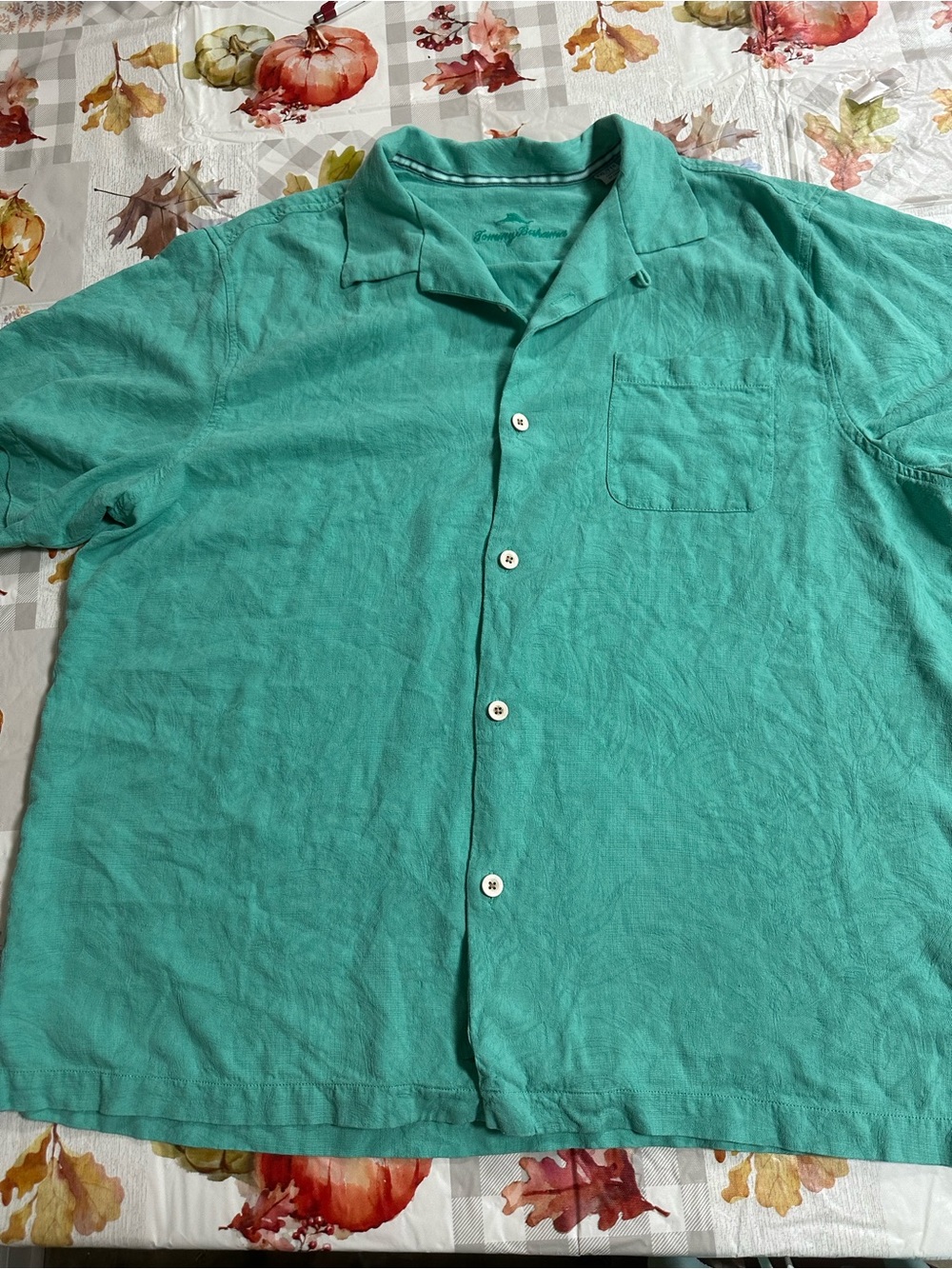 Tommy Bahama Men’s XXL 100% Silk Aqua Teal Short Sleeve Button Up Shirt